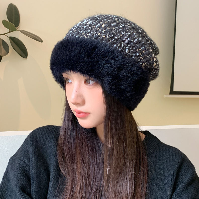 韩版冬季新款帽子女加绒加厚针织帽时尚百搭堆堆帽护耳防寒毛线帽|undefined