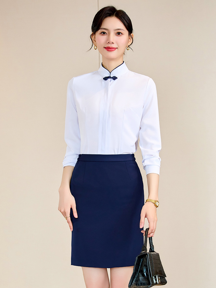 (2개) 흰색 긴팔 셔츠 여성 비즈니스 복장 호텔 리셉션 작업복 중국 식당 웨이터 작업복