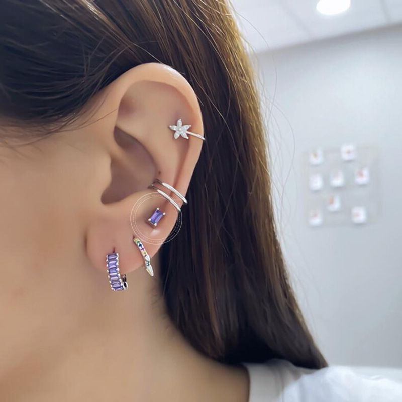 Europe And America Cross Border Sterling Silver Needle Multi-color Zircon Stud Earrings Women's Simple Small Square Fashion All-match Silver Ear Studs display picture 12