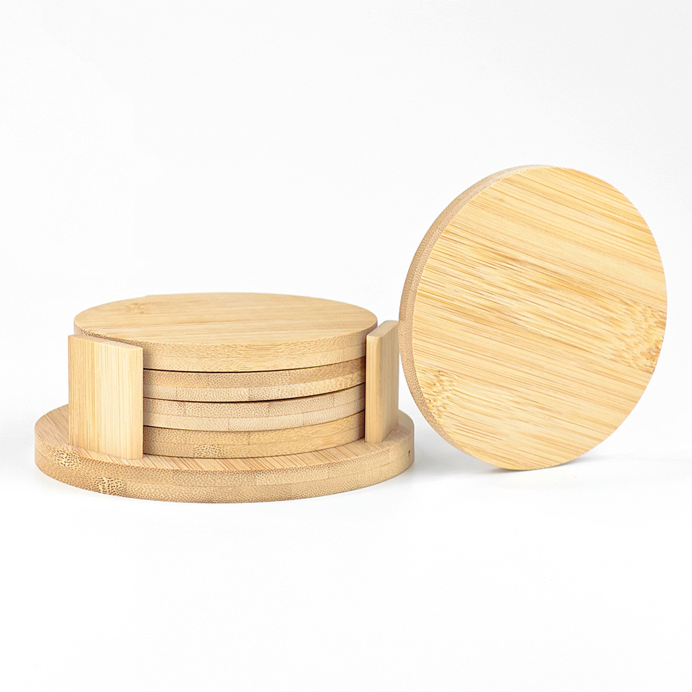 Nuevos productos de transferencia térmica de bambú y madera taza almohadilla redonda material único al por mayor