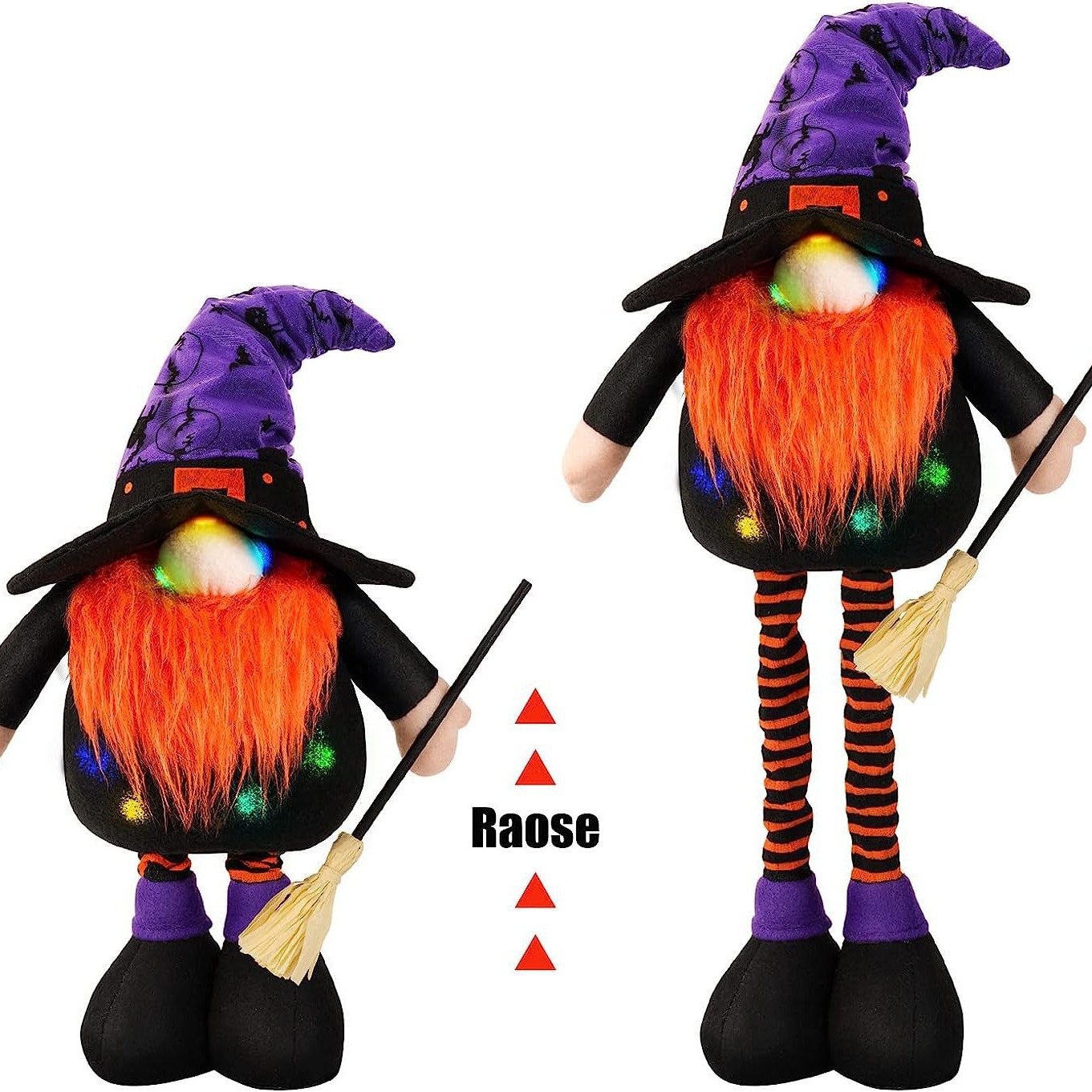 Decoración de Halloween suministros bebé retráctil sin rostro ancianos luminoso muñeca sin rostro escoba alta sombrero bruja adornos