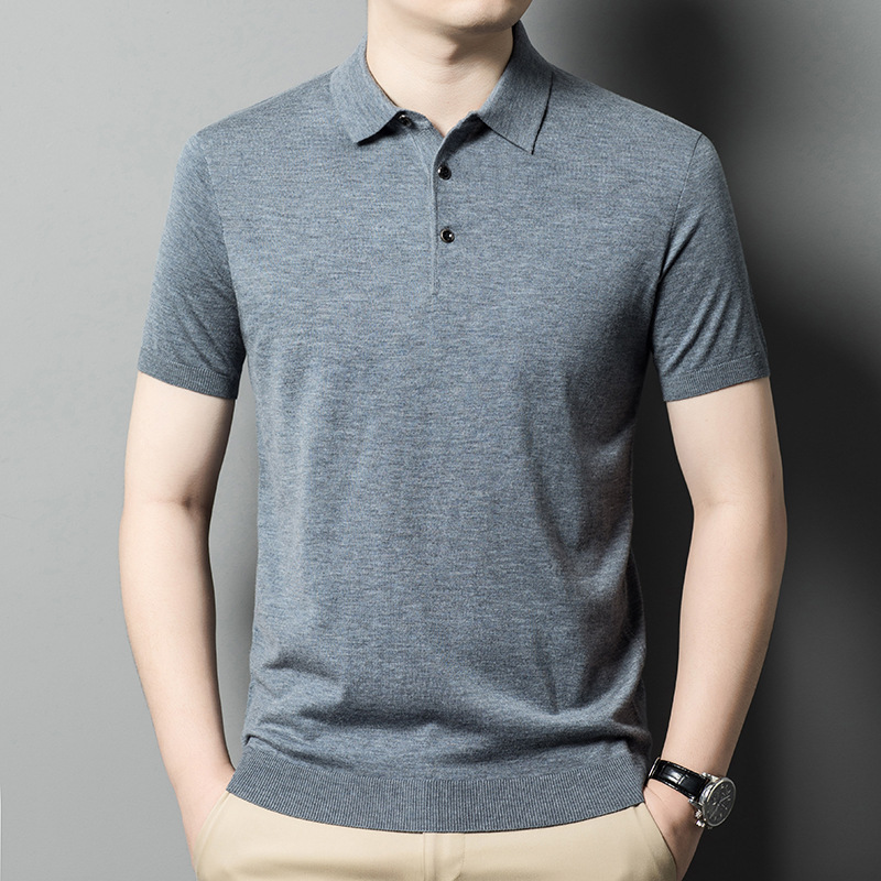 Men's Short-Sleeve T-Shirt with Knitted Collar, Solid Color, 6% Wool, Men's Pullover, High-Quality Imitation Sweater, Polo Short-Sleeve Men's Short-Sleeve T-Shirt with Knitted Collar, Solid Color, 6% Wool, Men's Pullover, High-Quality Imitation Sweater, Polo Short-Sleeve