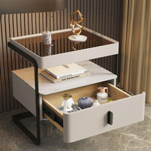 意式极简玻璃铁艺床头柜家用卧室2024新款轻奢高级感主卧简约现代