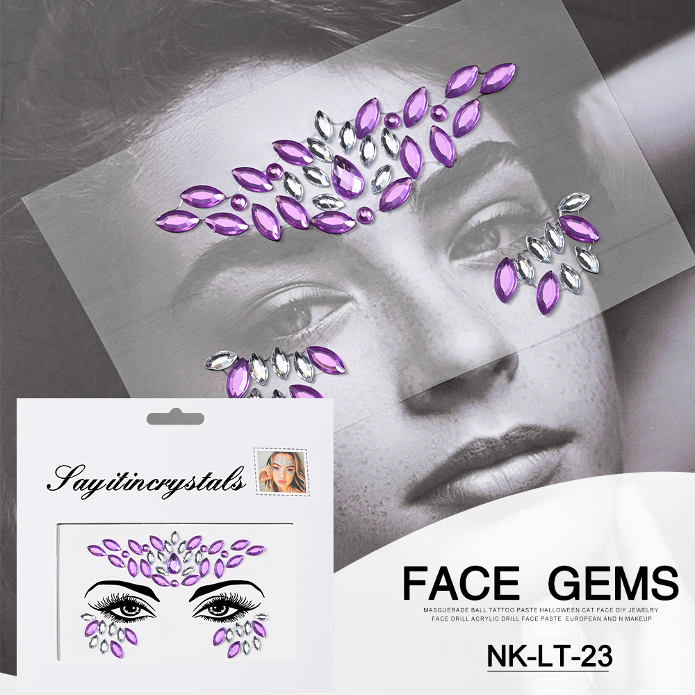 Pegatinas de tatuaje facial pegatinas de cristal pegatinas de cejas pegatinas faciales pegatinas de diamante de agua decoración acrílica estilo europeo y americano