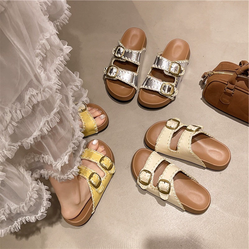 Женские летние сандалии Birkenstock на толстой подошве, суперпопулярные тапочки, тапочки нового стиля 2025 года, высококачественная верхняя одежда, морские пляжные сандалии.