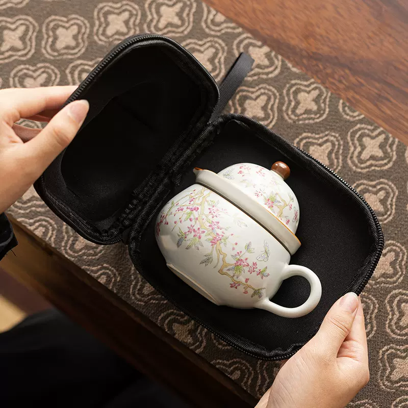 旅行茶具套装露营汝窑茶壶茶杯便携式简约功夫一壶一杯户外泡茶器