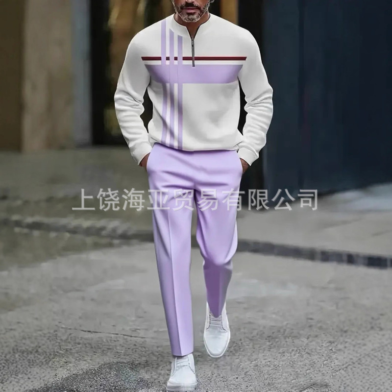 2025跨境外贸新品欧美热卖休闲潮流爆款男装两件套3d数码印花|undefined