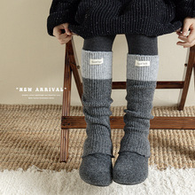 靴尚棉儿童袜套秋冬撞色针织美拉德长筒袜加厚保暖毛线堆堆小腿袜