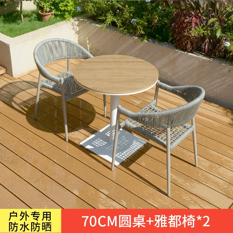 Mesa y silla de patio al aire libre, terraza de jardín de caña, balcón, mesa y silla de caña casuales, combinación de mesa y silla al aire libre
