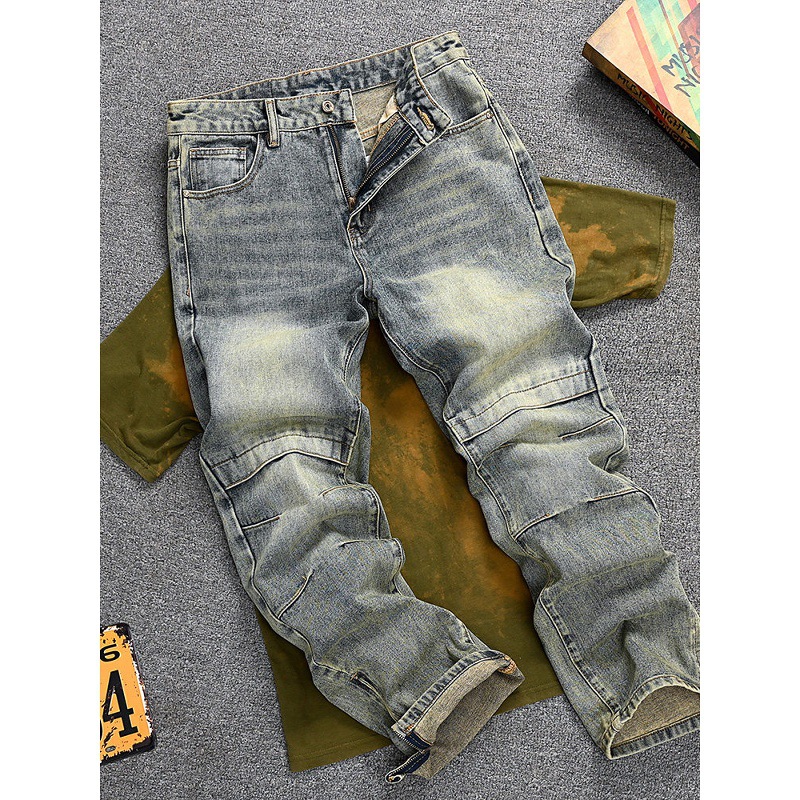 Men's Retro Straight Leg Distressed Jeans Loose Long Trousers Trendy American Youth Disco Squared Versatile_mkmklike.com