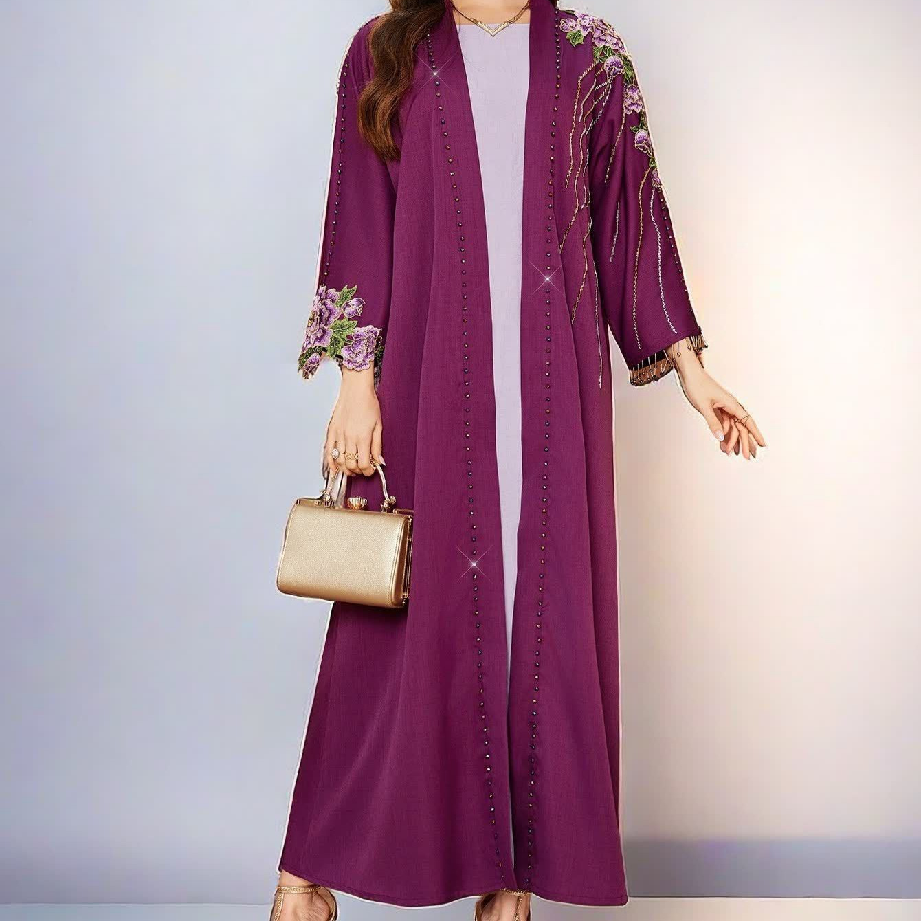 BA5020 Cross-border E-commerce Supplier: Fashionable and Elegant Embroidered Beaded Cardigan Robe