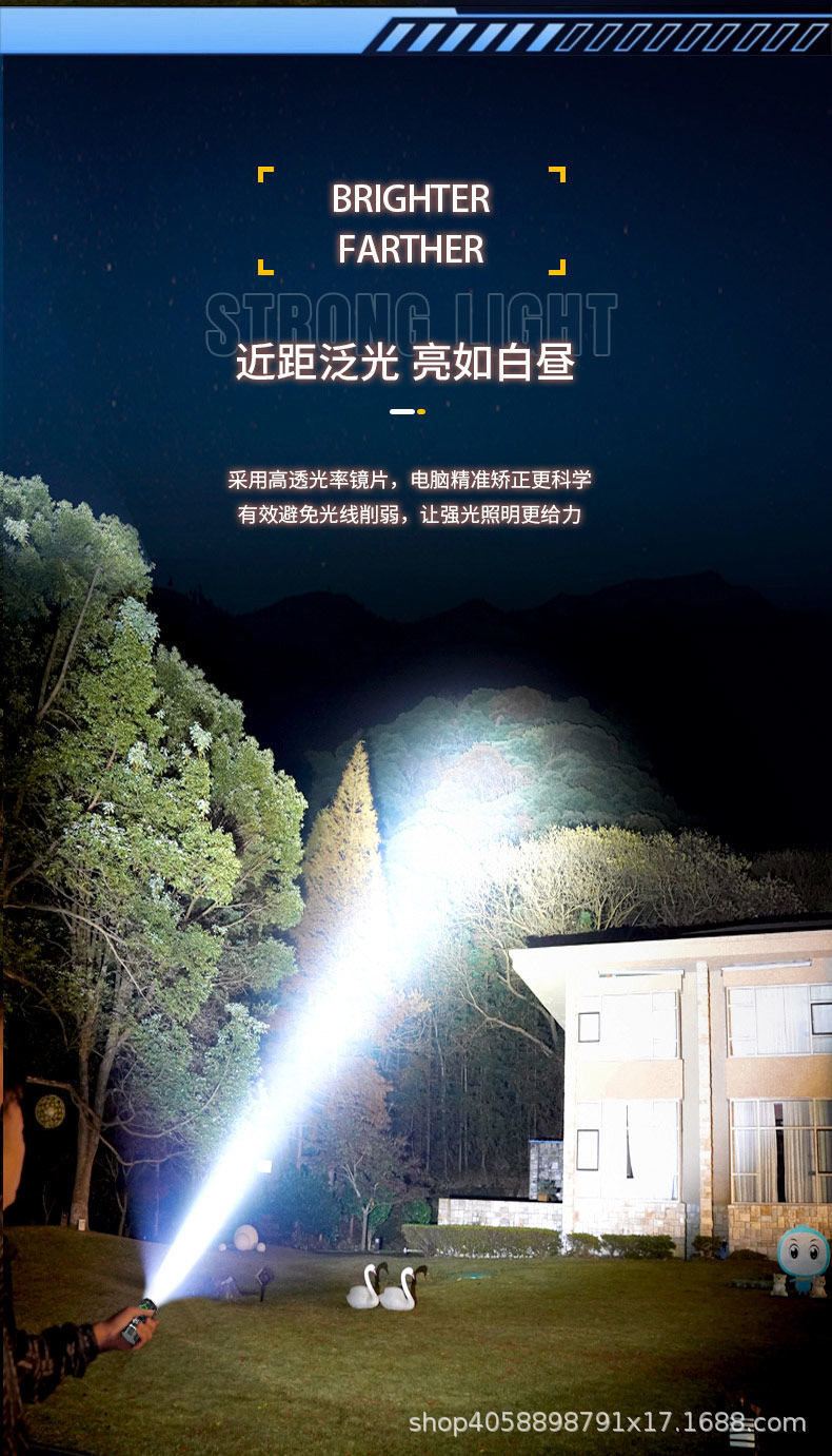 Shake the sound of led home portable small mini three-eye lamp flashlight strong light outdoor rechargeable small flashlight wholesale