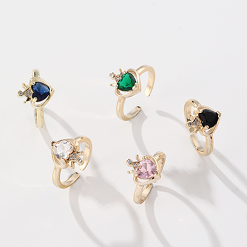 Zircon Inlay Material Open Ring Classification Fashion Heart Shape Copper Plating Zircon Open Ring