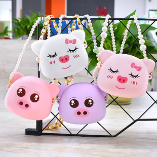 Pink Kidsren's Bag Coin Purse Cute Cartoon Ins Style Fashion Trendy Silicone Messenger Bag Women's Bag Wholesale Factory