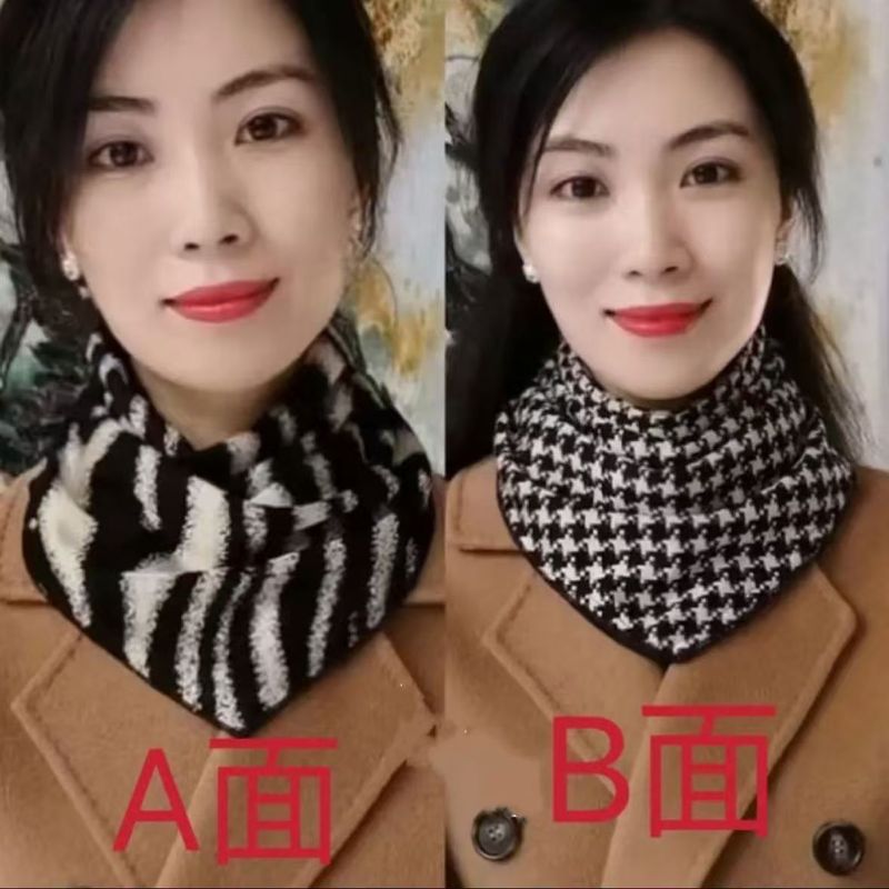 新しい女性の暗いボタンの三角タオルの保温のマフラーの薄い金の秋冬の首の保護の百合の偽の襟のマフラーの気質|undefined
