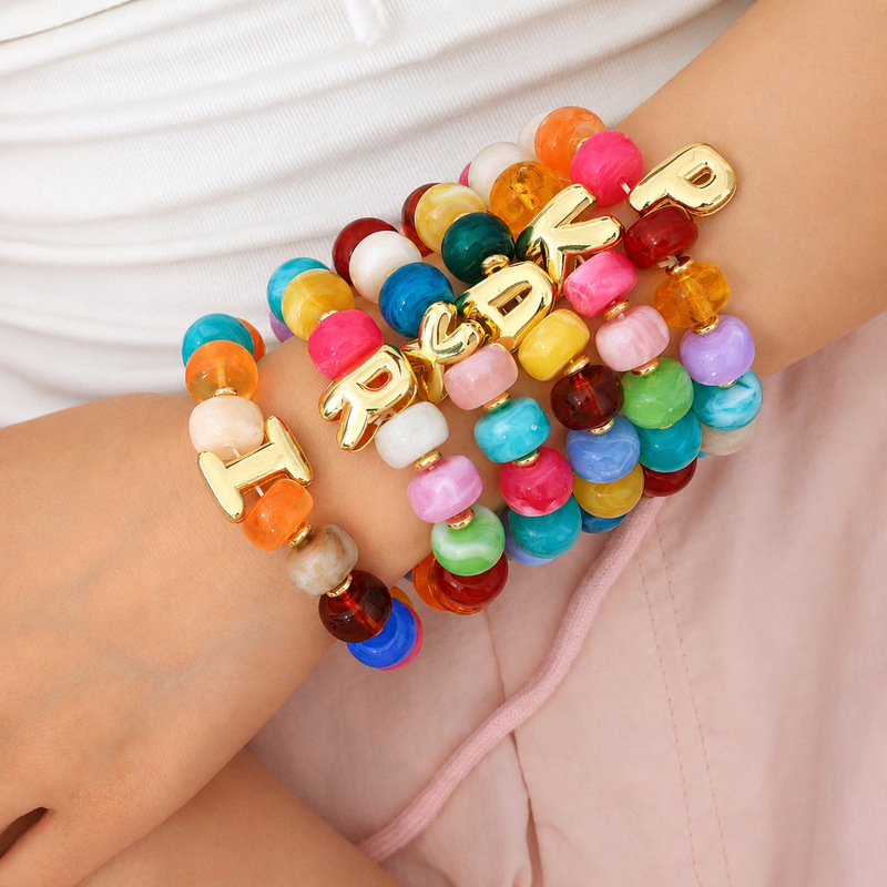 Cross-Border Amazon Best-Selling Acrylic Oval-Shaped 26-Letter Alphabet Hand-Assembled Colorful Beaded Bracelet in Stock Cross-Border Amazon Best-Selling Acrylic Oval-Shaped 26-Letter Alphabet Hand-Assembled Colorful Beaded Bracelet in Stock