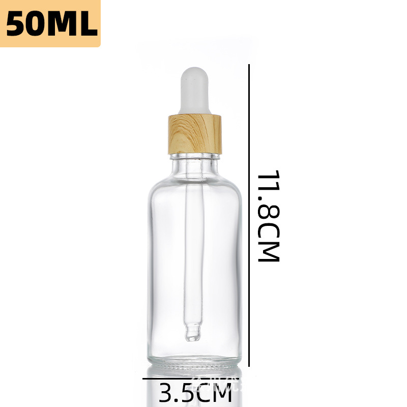 Botella de esencia a prueba de luz con tapa de imitación madera, botella de aceite esencial, botella cuentagotas de vidrio de 5-100 ml, botella para productos de cuidado de la piel, cosméticos