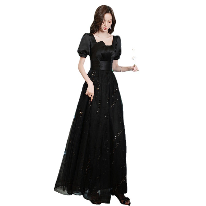 Vestido de noche negro para banquete 2026, corte ajustado, elegante, estilo pasarela, para eventos sociales, vestido largo de fiesta con cola larga. image 6