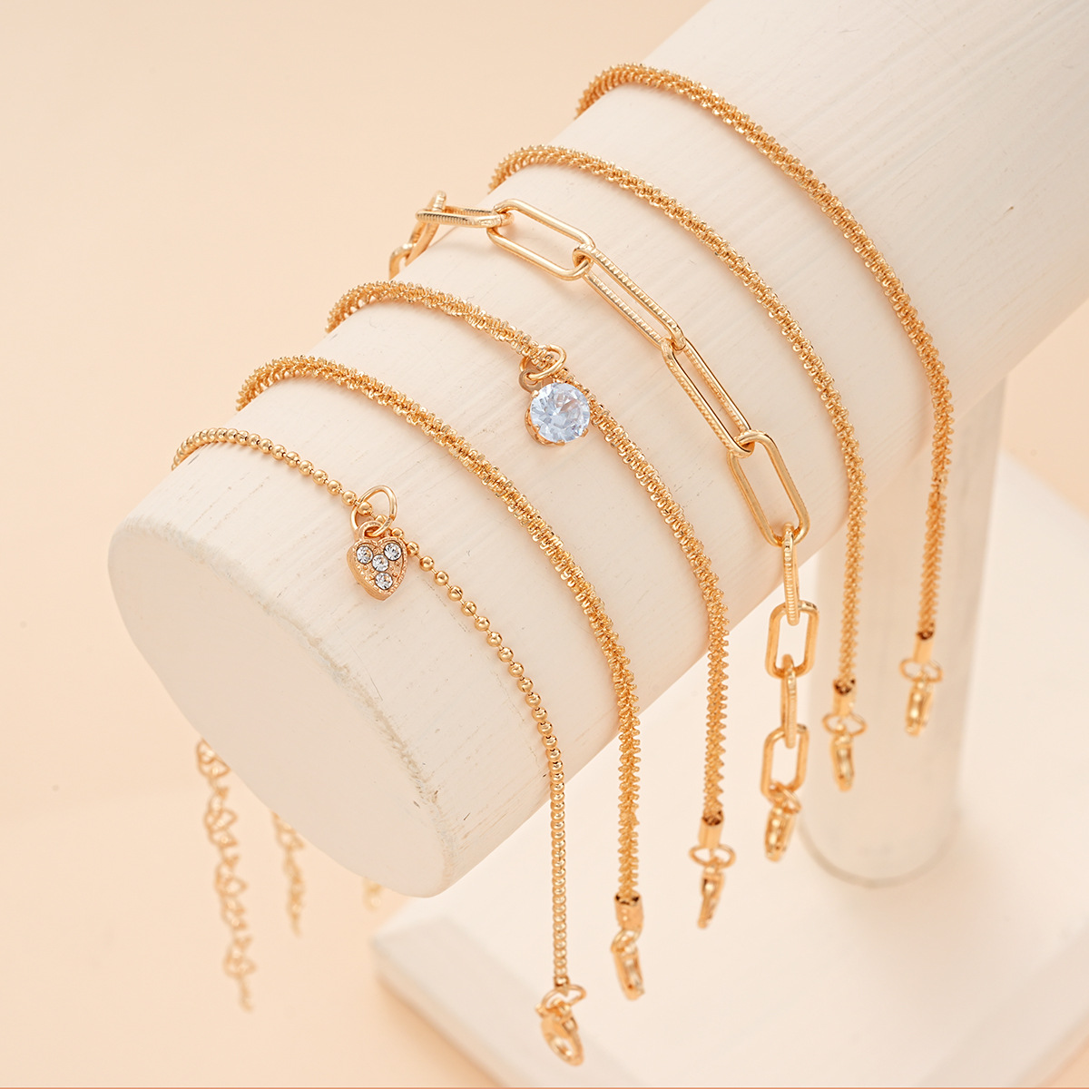 new design exquisite gold sparkling zircon bracelet 6 piece chain bracelet suit_voghion.com