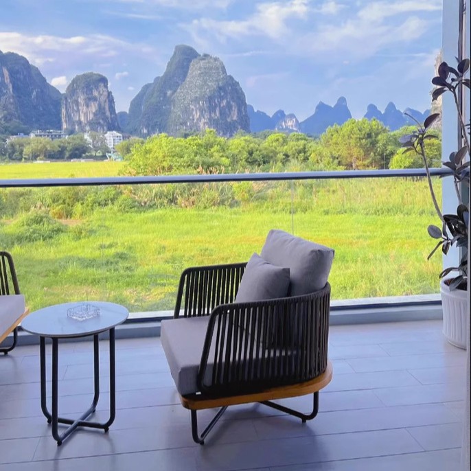 Sofá al aire libre anti-solar impermeable patio silla de ratana terraza al aire libre jardín ratana tejida muebles de teca balcón combinación de ocio