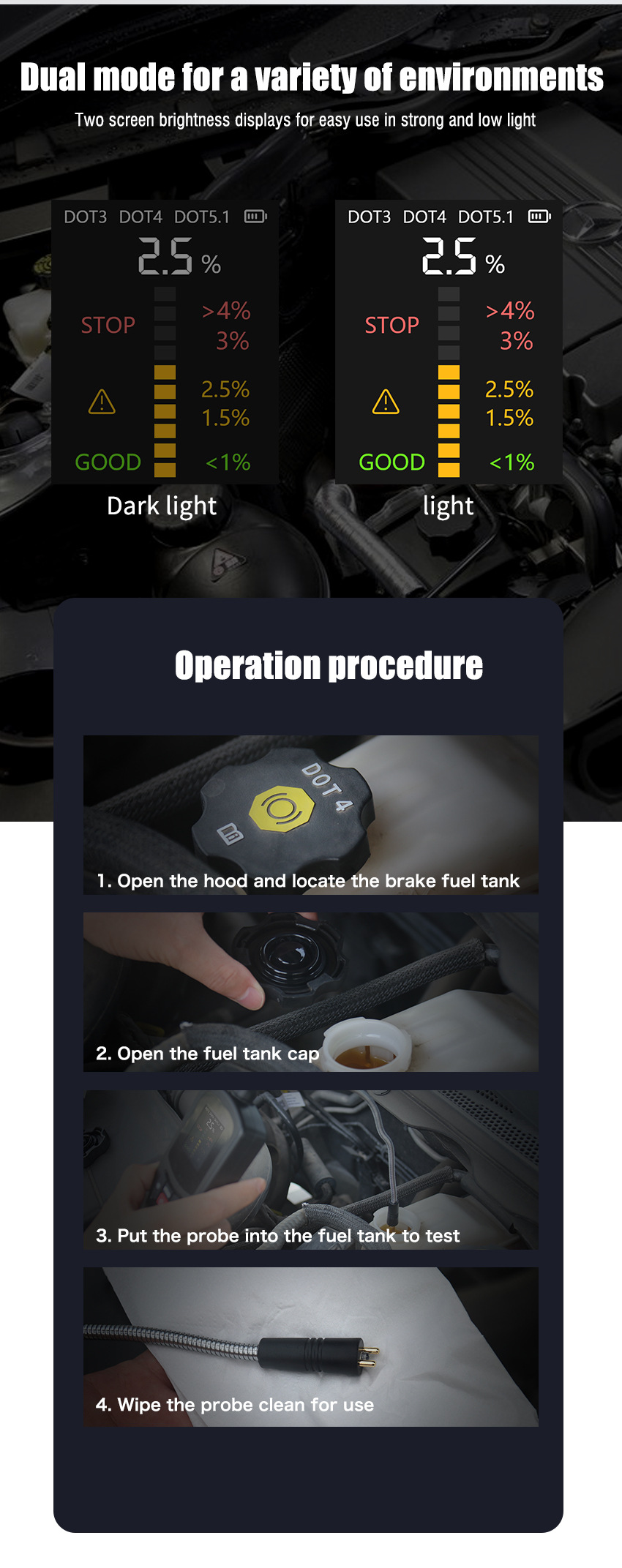 Car Brake Fluid Diagnostic Moisture Content Test Digital Display Brake Fluid Dot3/Dot4/5.1