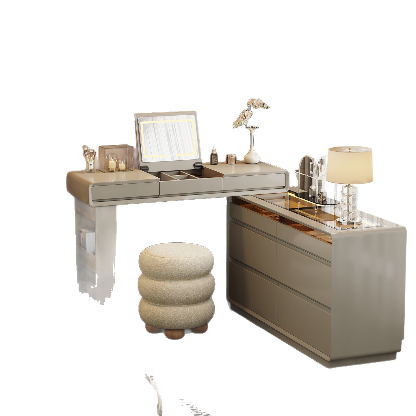 Dream Deer estilo italiano minimalista mesa de tocador gabinete de joyería en un dormitorio lujoso gabinete de cama espejo escondido cubierta de cubierta de maquillaje gabinete