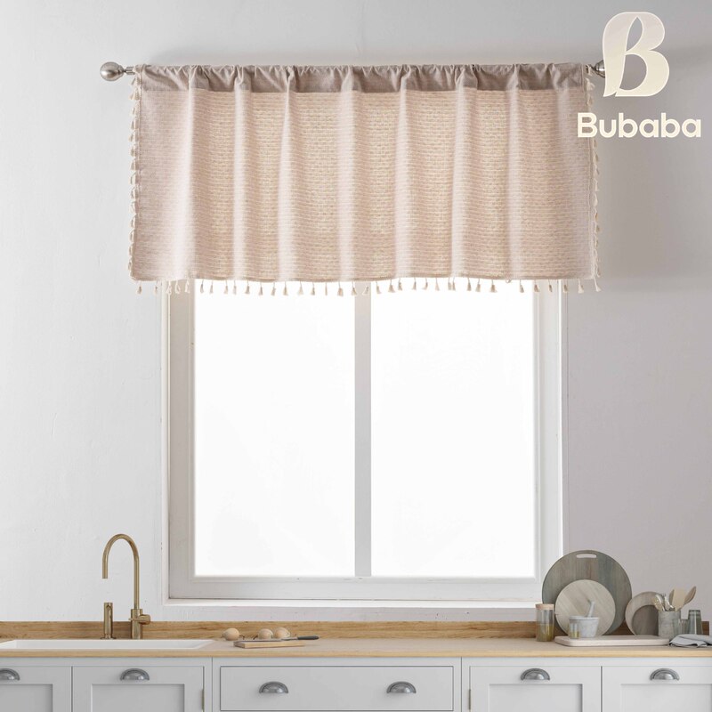 Flying Cat Cross-Border Amazon Beige Cat Claw Pattern Tassel Short Curtain Kitchen Window Valance French Small Curtain Finished Curtain