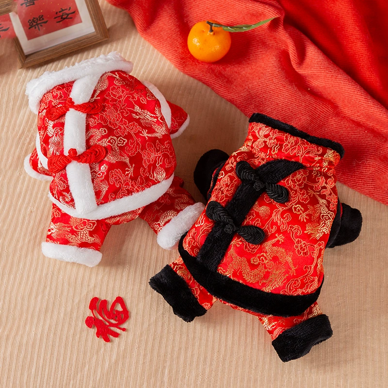 Красный фестиваль праздничный китайский стиль черно-белый костюм Тан утолщенная четвероногая Одежда для маленьких собак оптом