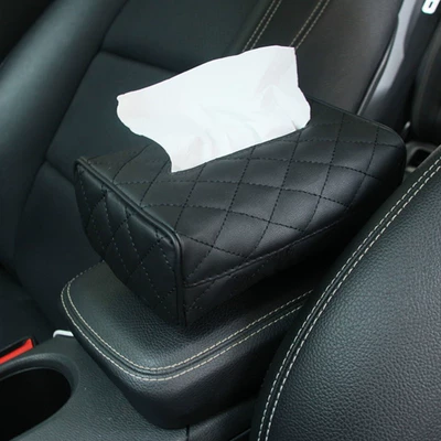 Creative car tissue box, sun visor hanging tissue holder, leather car seat back tissue organizer, car tissue box (Car tissue box/set) - black