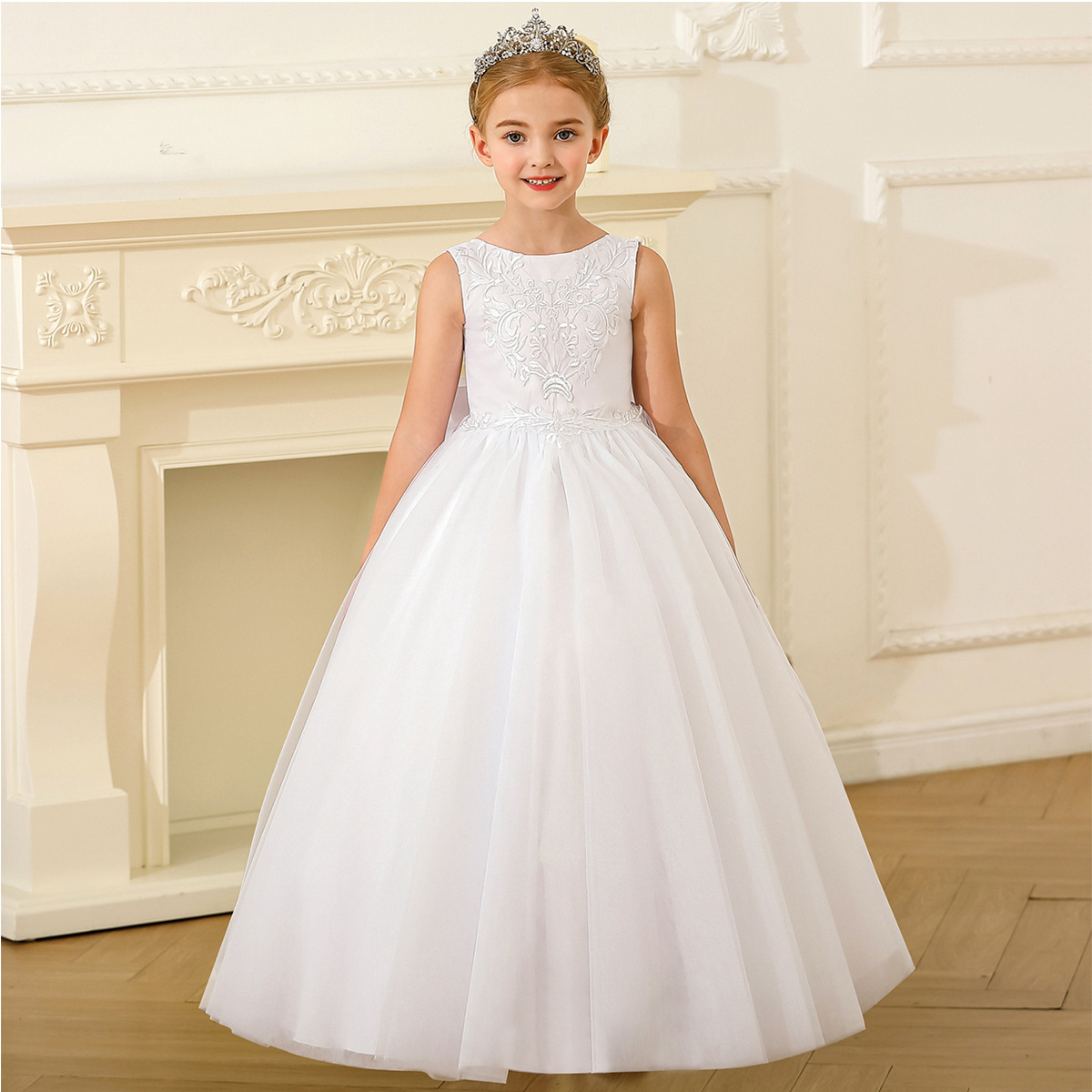 Nuevo Comercio exterior europeo y americano vestido de novia para niños niñas sin mangas encaje rendimiento cumpleaños piano princesa mullido vestido