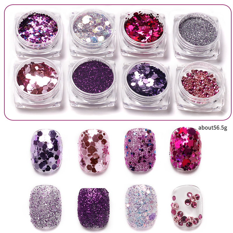 Red nueva explosión brillante conjunto de joyería de uñas taladro polvo flash mezclado joyería de uñas irregulares ultra delgada