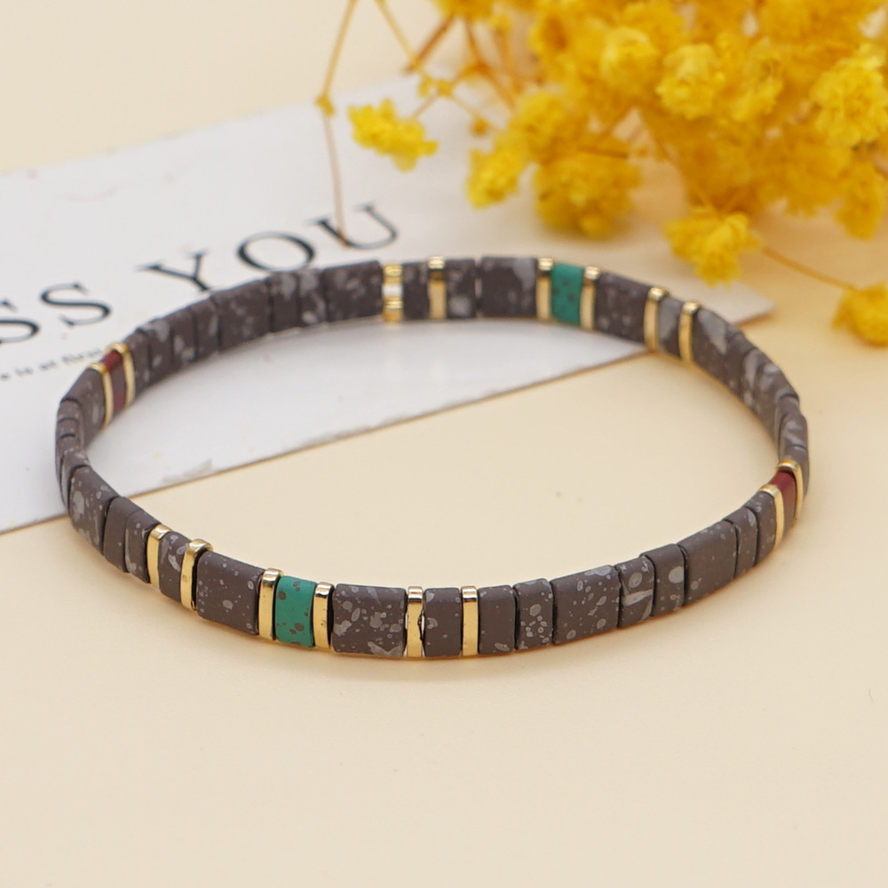 bohemian style iron gallstone beaded autumn and winter dark brown stacking braceletpicture2