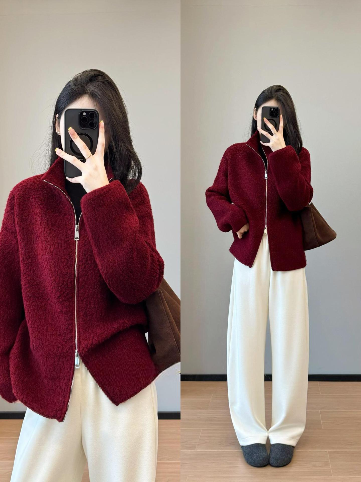 柜面精品款！100羊毛圈圈纱双头拉链立领显瘦保暖外套25冬G102520