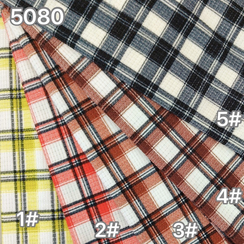 现货灯芯绒玉米粒印花格子衬衫男装套装裤子面料连衣裙面料