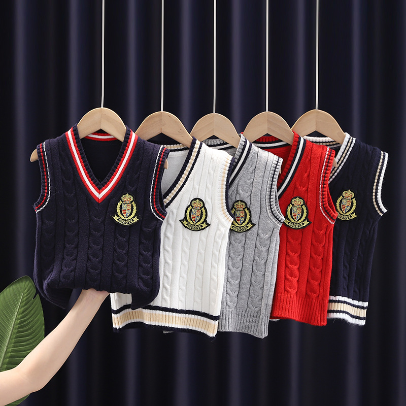 [Jin Yong] Gilet lavorato a maglia per bambini Primavera e autunno Edizione coreana Stile straniero Canotta in lana nuova da ragazzo_voghion.com