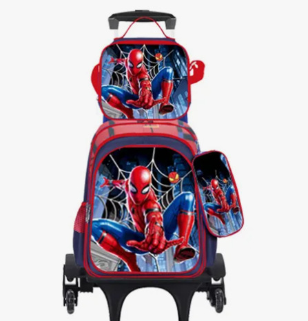 Suministro directo de fábrica, mochila escolar con barra de ruedas para niños, juego de tres piezas, protección de la columna para estudiantes de primaria, reducción de carga, mochila universal de dos ruedas y seis ruedas