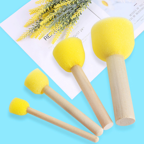 Cross-border log handle children's graffiti DIY painting Kindergarten sponge tools mushroom head sponge painting brush wholesale