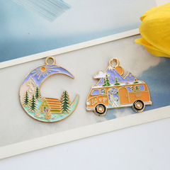月亮小車屋合金K金滴油DIY飾品配件森林卡通掛件手鍊項鍊吊墜搞怪