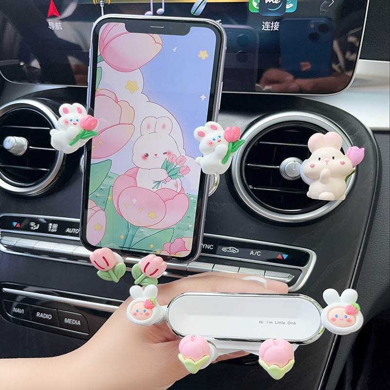 New car phone holder with navigation, cartoon bunny design for car air vent decoration, car-mounted fixed support stand New car phone holder with navigation, cartoon bunny design for car air vent decoration, car-mounted fixed support stand