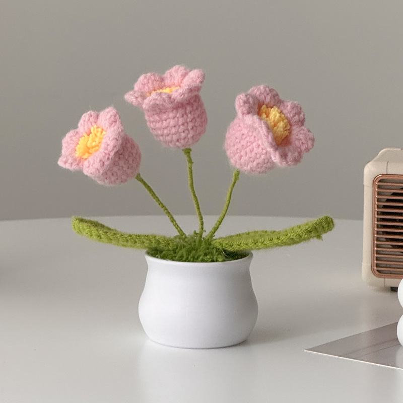 Regalos de día al por mayor girasoles para chicas, ramo de lana tejida a mano, adornos de mesa pequeños