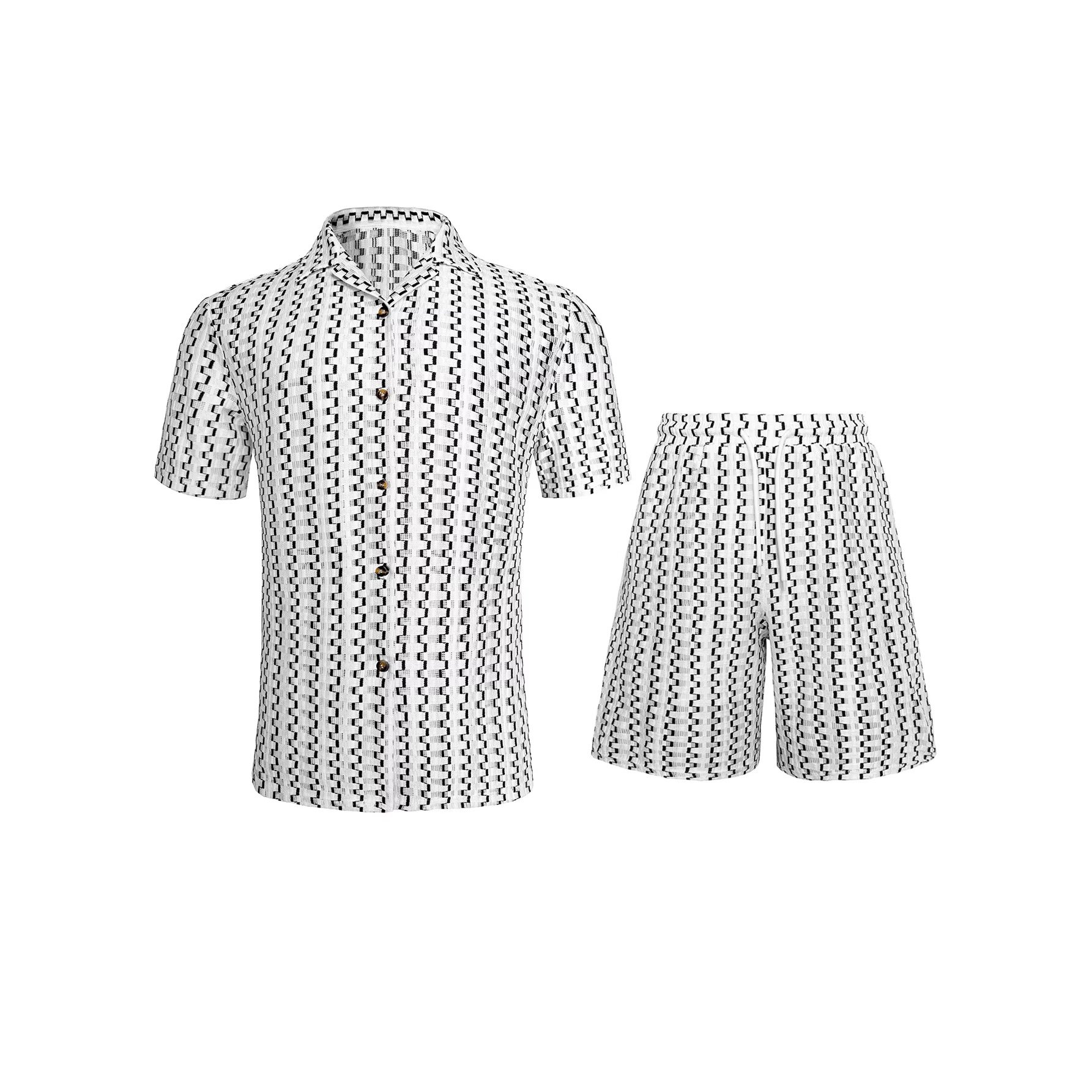 Ensemble deux pièces pour homme, style vacances décontracté, chemise rayée et short ample, collection européenne et américaine 2026 (réf. 260101)_voghion.com