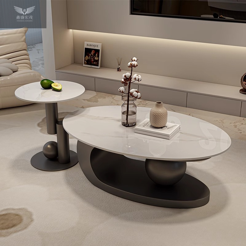 Mesa de té moderna minimalista ovalada de roca nórdica de lujo ligera sala de estar doméstica de alta calidad pequeña combinación de mesa