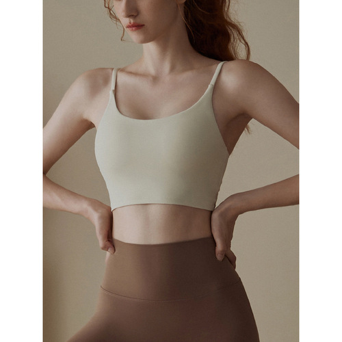 Lycra casual yoga outdoor sports bra for women European and American running fitness shockproof bra spaghetti straps with chest pad