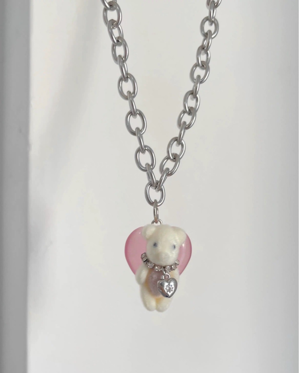 复古可爱小熊布偶爱心镶钻项链 小众日韩ins风甜酷辣妹锁骨链y2k