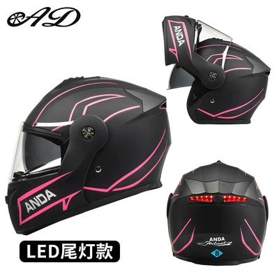 Motosiklet kaskı (dəbilqə), for Men, Motorcycle Helmet with Dual - 3c-tail-light-model-pink-hit-hd-mirror