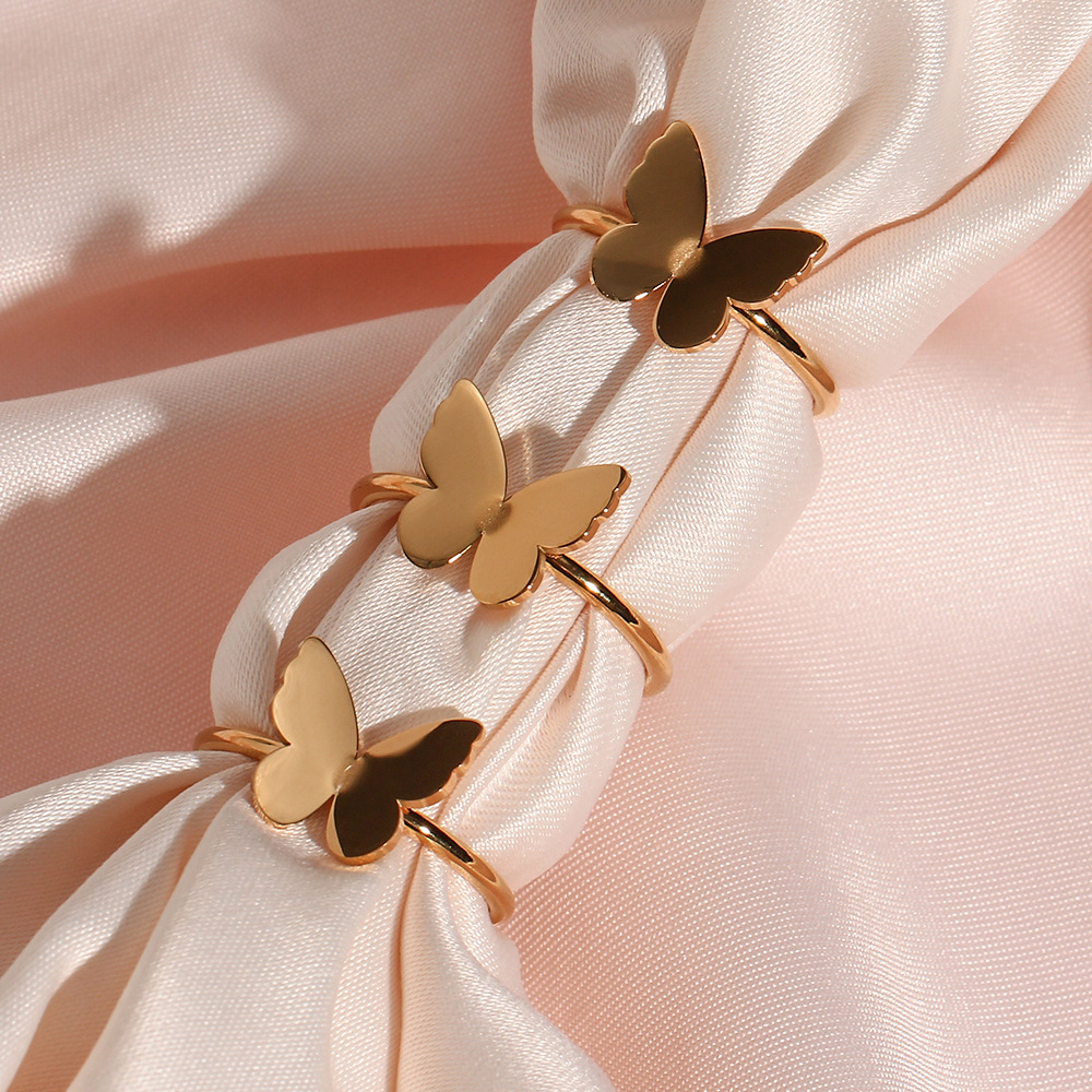 Fashion Stainless Steel Plated 18K Glossy Butterfly Ring