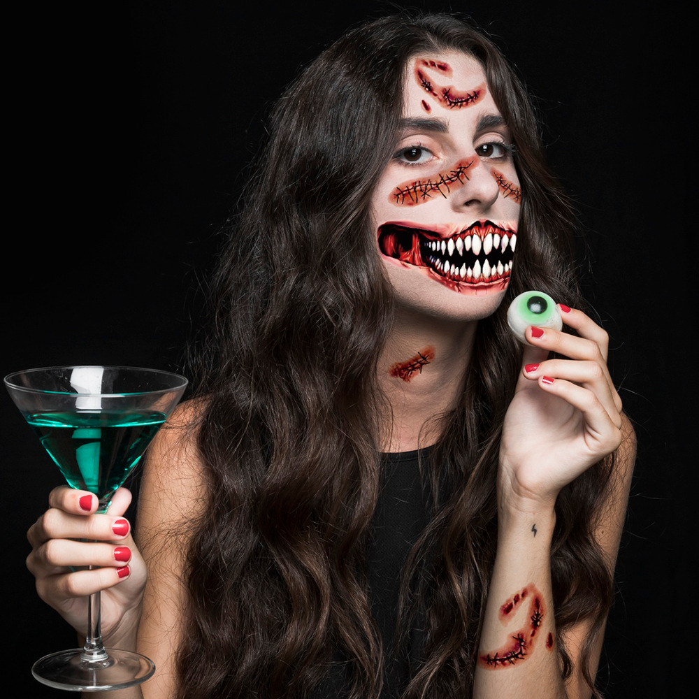 Tatuajes Temporales de Cicatrices de Halloween de Papel de Transferencia de Agua, Luminoso, Impermeable
