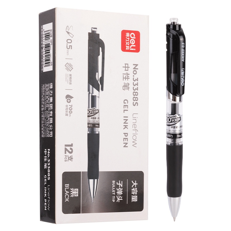 Bolígrafo neutro, bolígrafo acuoso de 0,5 mm negro, rojo y azul, bolígrafo de bola, papelería al por mayor 33388S