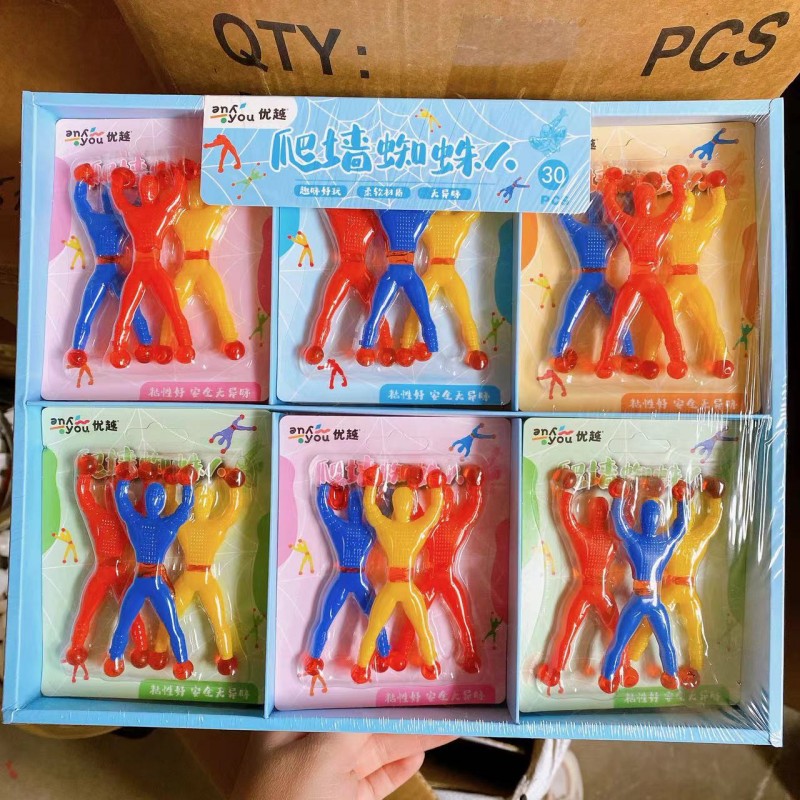 Juguetes Spider-Man para escalar la pared descomprimir tarjetas de plástico catapultando niños interesantes pegajosos 3 para escalar la pared pegajosos