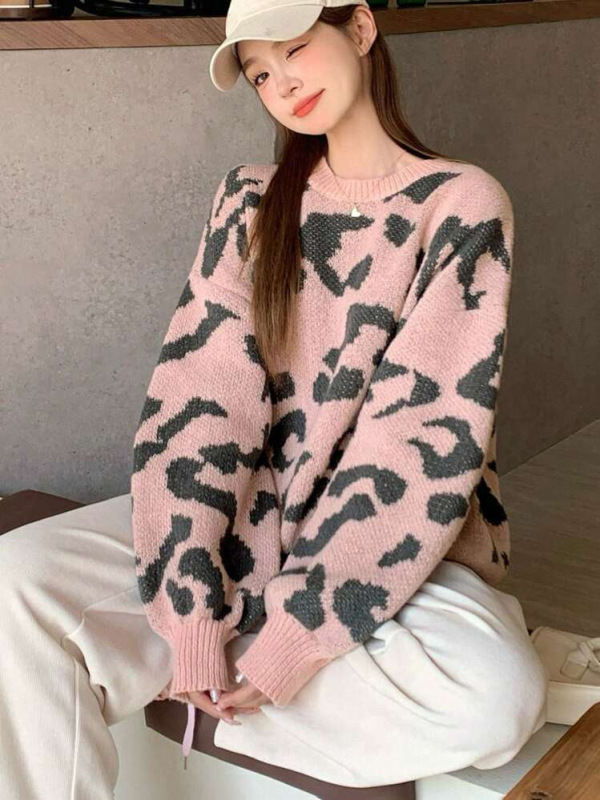 豹纹复古毛衣男女潮牌小众百搭软糯毛茸茸慵懒高级感宽松ins线衣|undefined